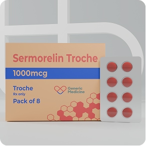 Sermorelin troche packaging, 1000mcg pack of 8
