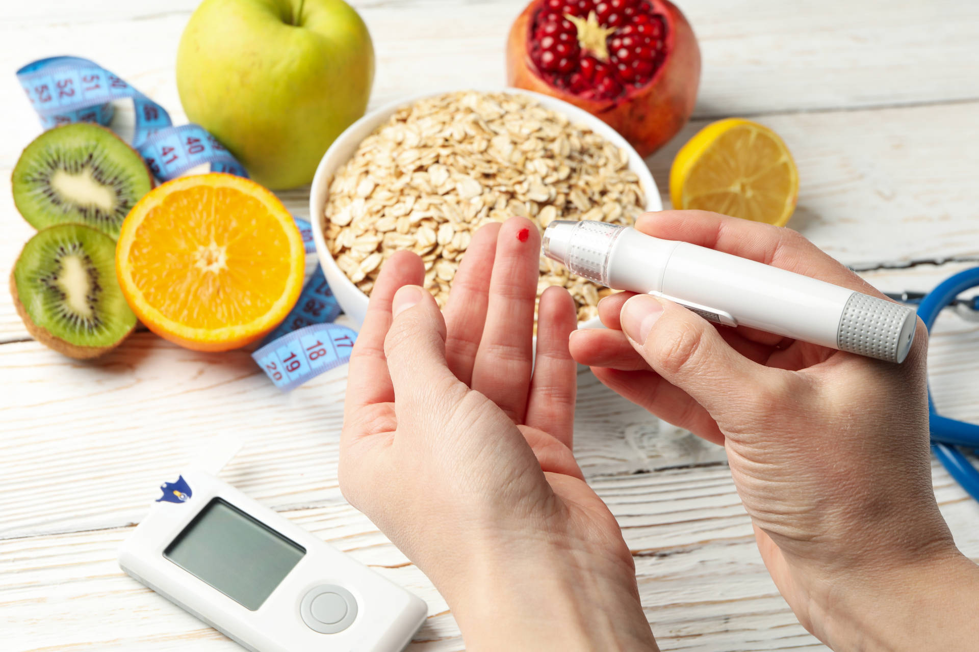 A woman checking her blood sugar levels