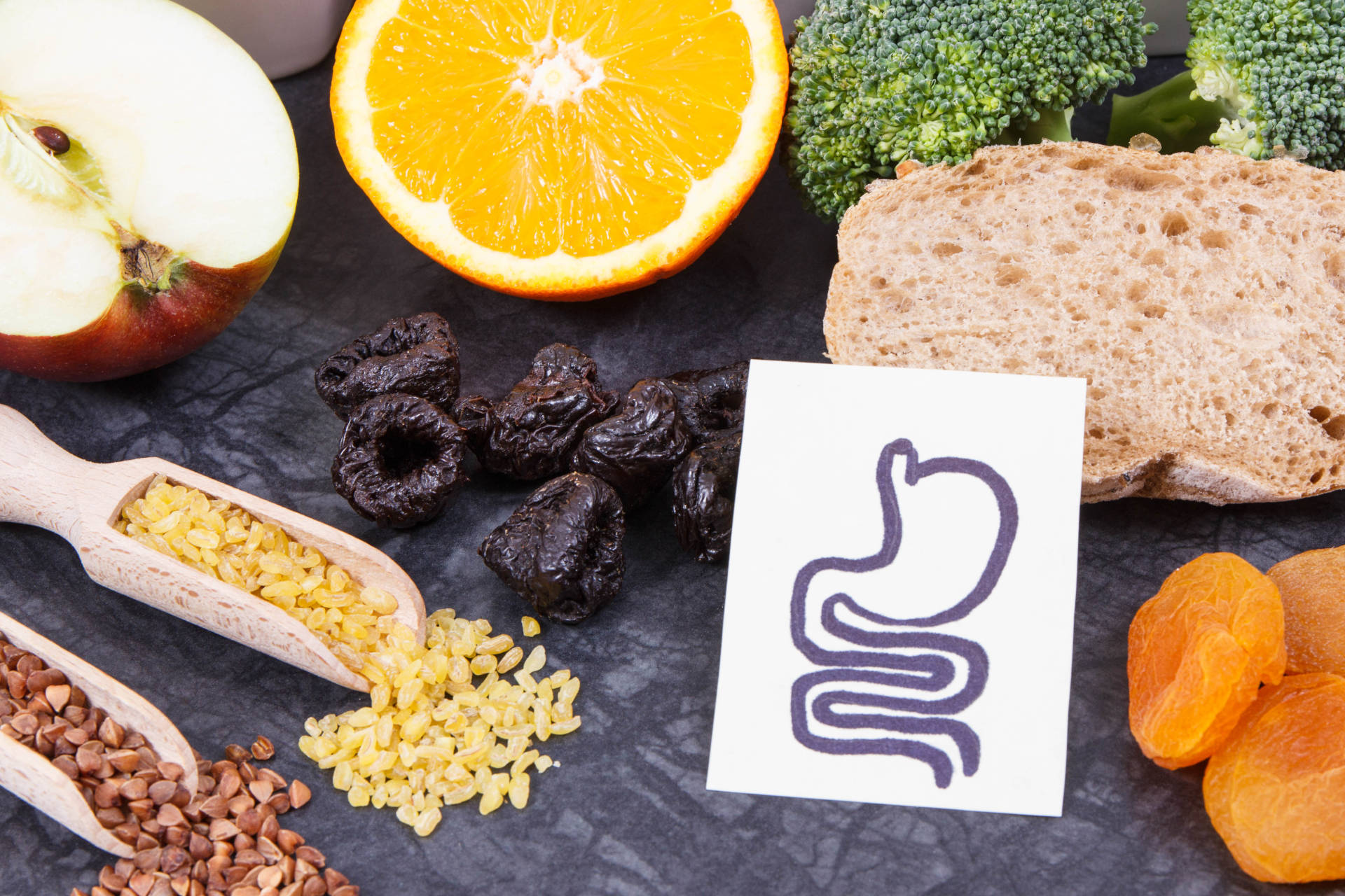 A selection of foods promoting healthy digestion